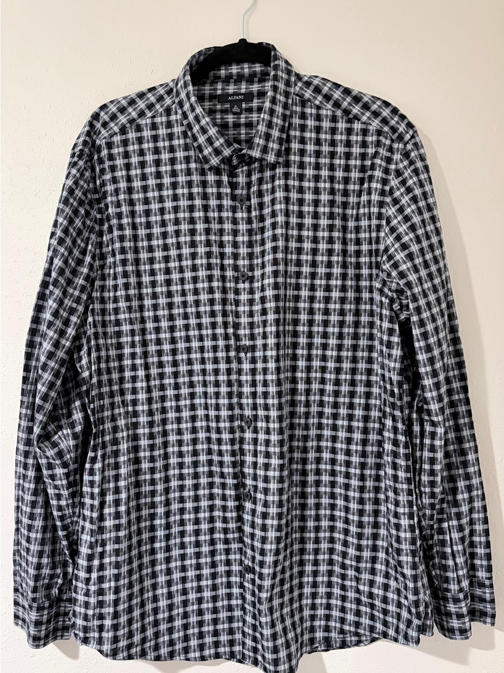Alfani Black and White Plaid Button-Down Shirt